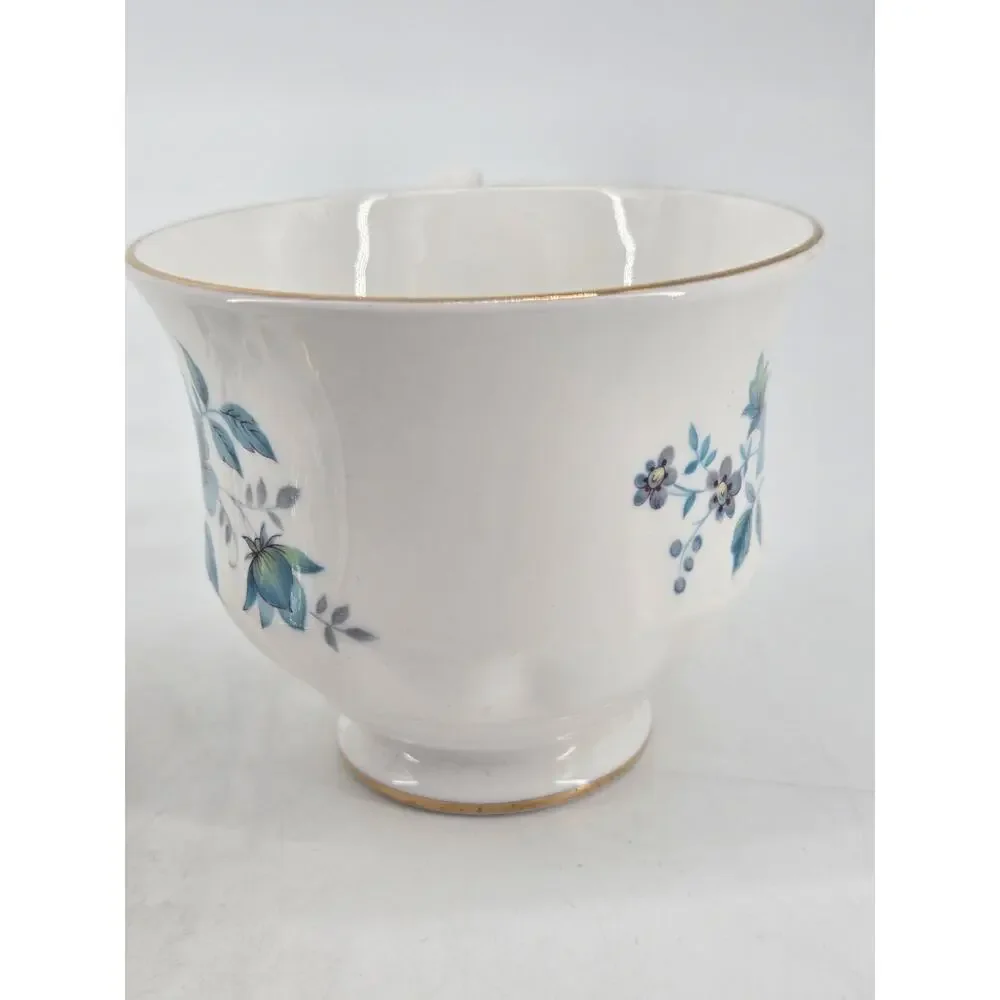 Mid Century 60s Blue Flowers Queen Anne Fine Bone China Tea Cup and Saucer
